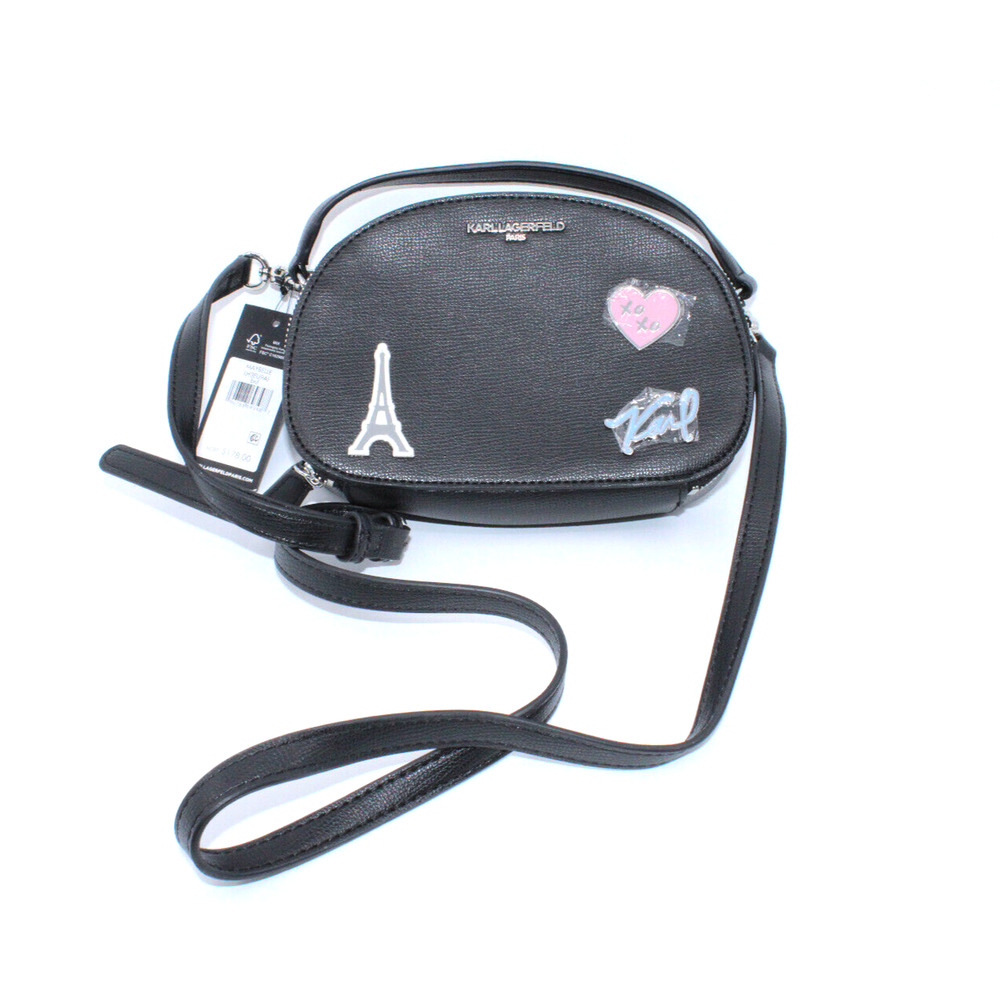 B0 New KARL LAGERFELD Paris Black Maybelle Small Crossbody Handbag Bag $178